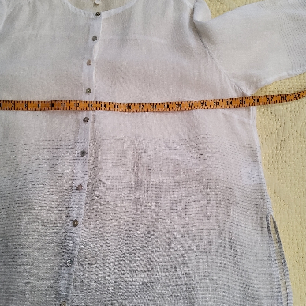 Eileen Fisher Linen White Silver Striped Button-Up Blouse Size 2X - Picture 11 of 12